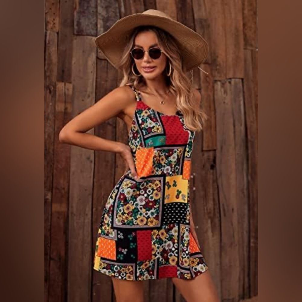 Multicolor Patchwork Floral Mini Dress